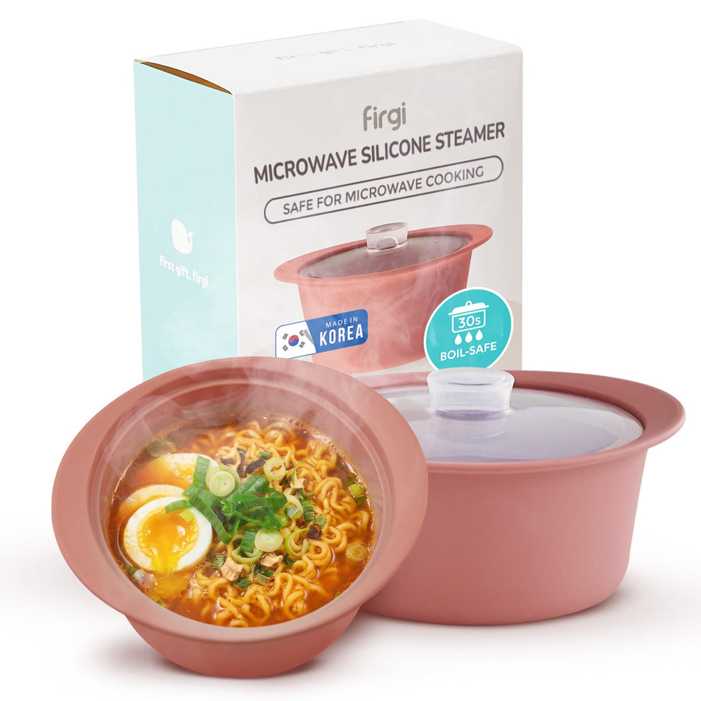 FIRGI 20oz Platinum Silicone Microwave Steamer Pot with Handle & Lid - Korean 100% Food-Grade Steamer Bowl, Heat-Resistant Cooker with Steam Holes, Easy Clean, Dishwasher Safe, Dry Rose