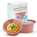 FIRGI 20oz Platinum Silicone Microwave Steamer Pot with Handle & Lid - Korean 100% Food-Grade Steamer Bowl, Heat-Resistant Cooker with Steam Holes, Easy Clean, Dishwasher Safe, Dry Rose