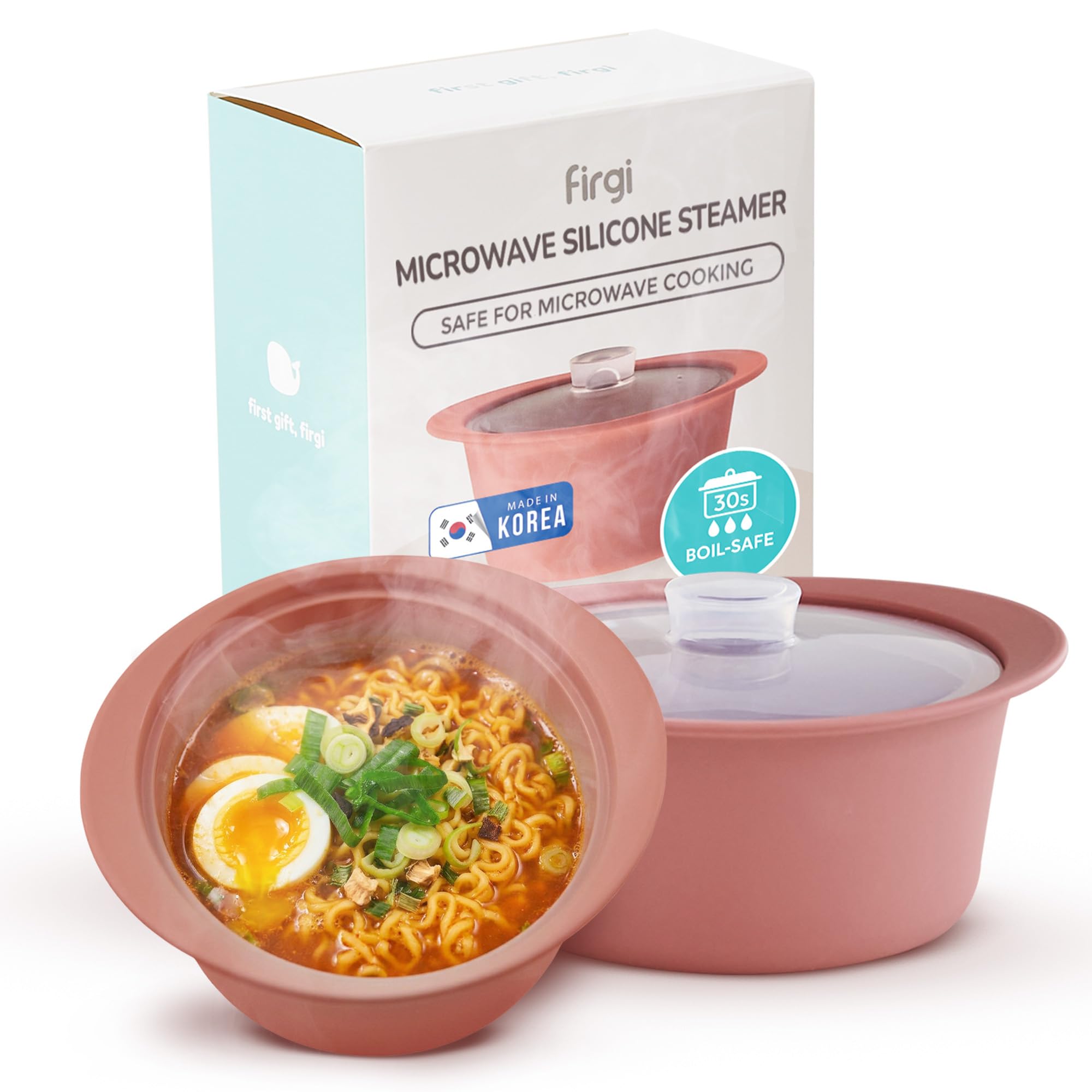 FIRGI 20oz Platinum Silicone Microwave Steamer Pot with Handle & Lid - Korean 100% Food-Grade Steamer Bowl, Heat-Resistant Cooker with Steam Holes, Easy Clean, Dishwasher Safe, Dry Rose