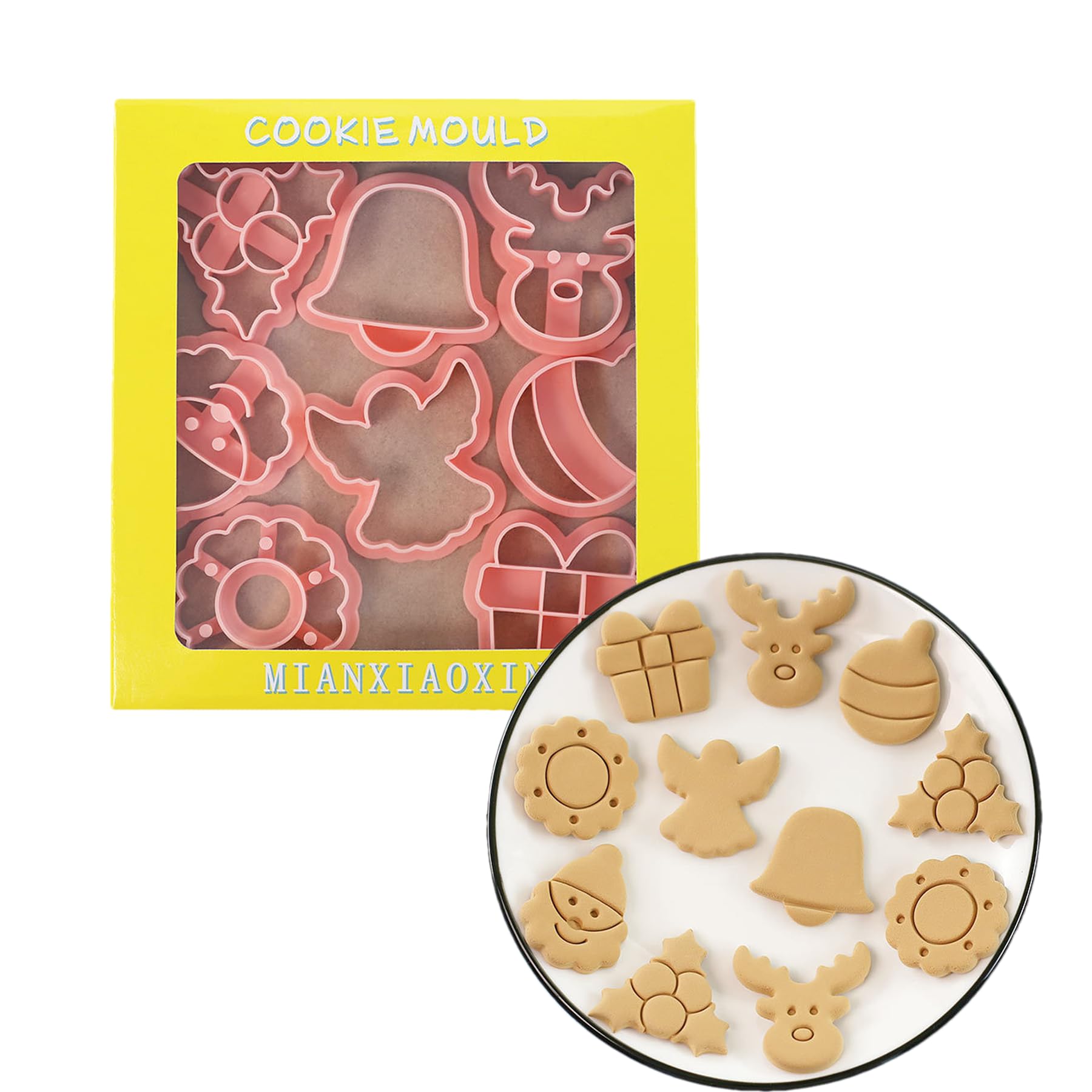 GULELAYAR 8Pcs Christmas Cookie Cutters, 3D Cookie Cutter Set, Snowman Deer Gift Cutters Cake Baking Fondant Embosser Stamps Christmas Party DIY Cake Decorating Tools