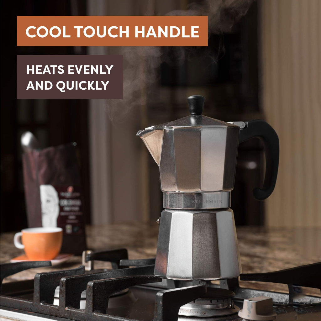 Bellemain Stovetop Espresso Maker, Italian Moka Pot, 3-Cup Silver