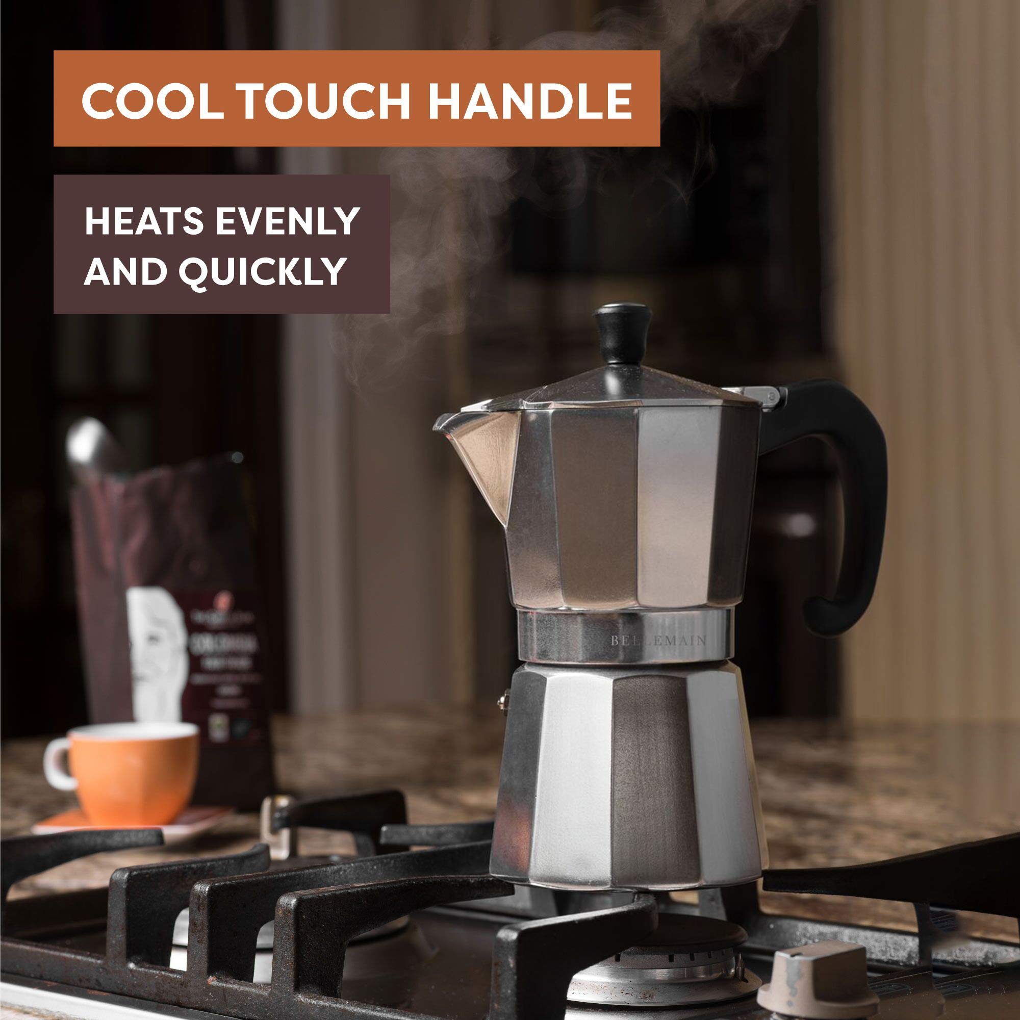 Bellemain Stovetop Espresso Maker, Italian Moka Pot, 3-Cup Silver