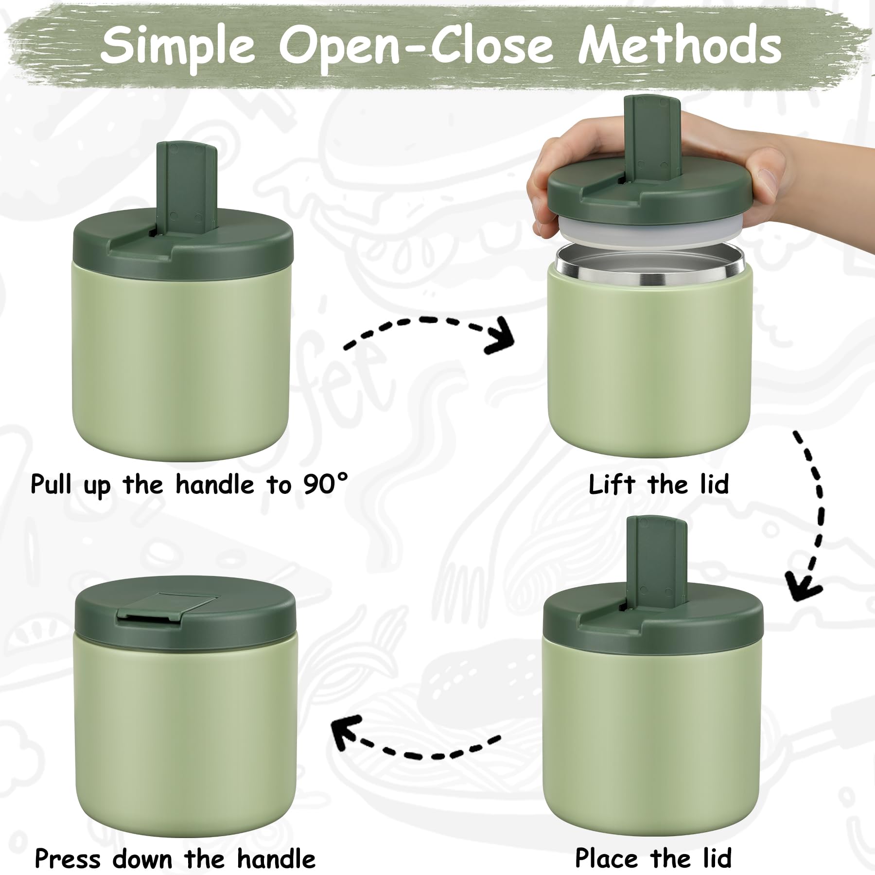 Pawtong 19oz Insulated Vacuum Food Jar with Buckle Lid Wide Mouth Soup Thermo for Hot Food Kids Leakproof Stainless Steel Lunch Container- Green-1Pack