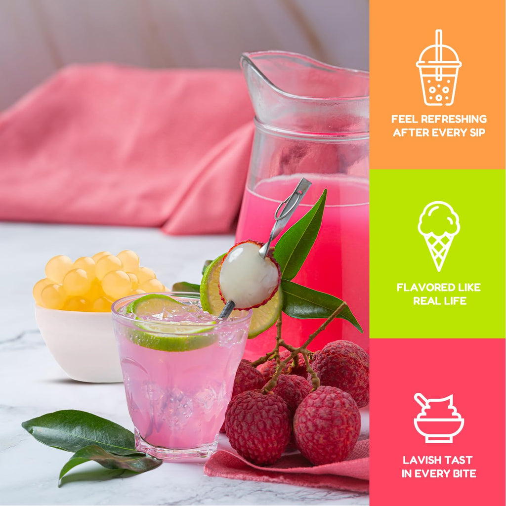 Fanale Lychee Popping Boba Pearls for Bubble Tea and Drinks, 1 Pound