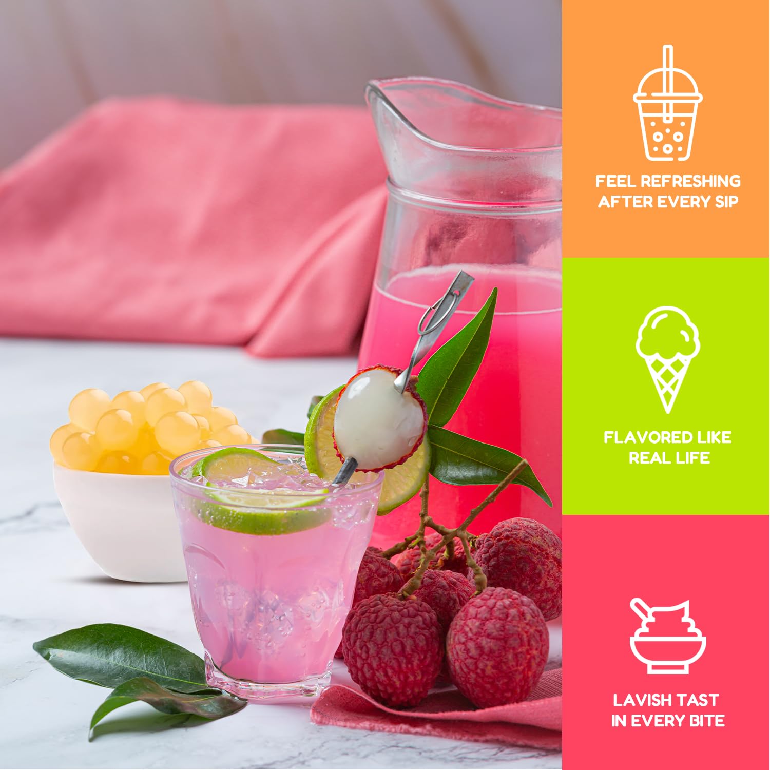 Fanale Lychee Popping Boba Pearls for Bubble Tea and Drinks, 1 Pound