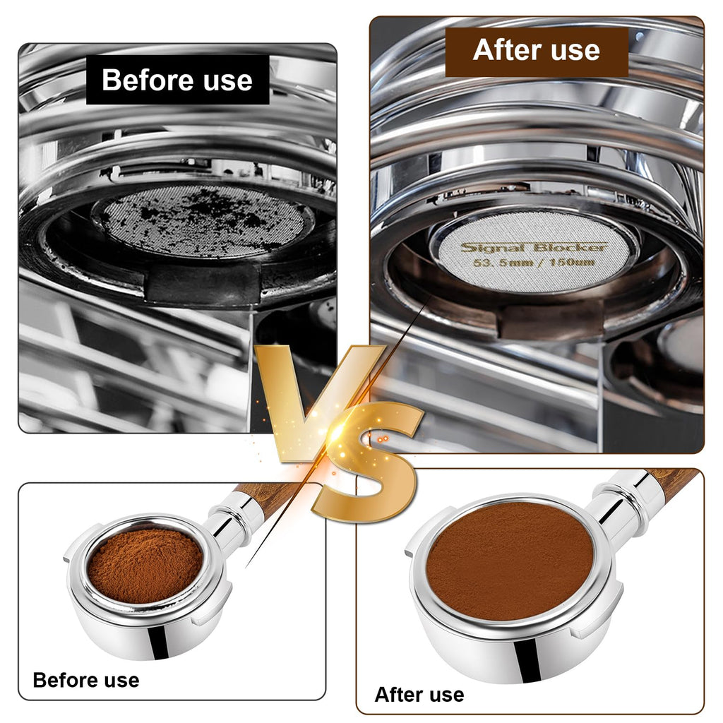 54mm Espresso Dosing Funnel & 53.5mm Puck Screen for Breville: Magnetic Coffee Dosing Ring Aluminium Metal - Reusable 1.7mm Thickness 150μm Puck Screen 316 Stainless Steel | Fits All 54mm Portafilters