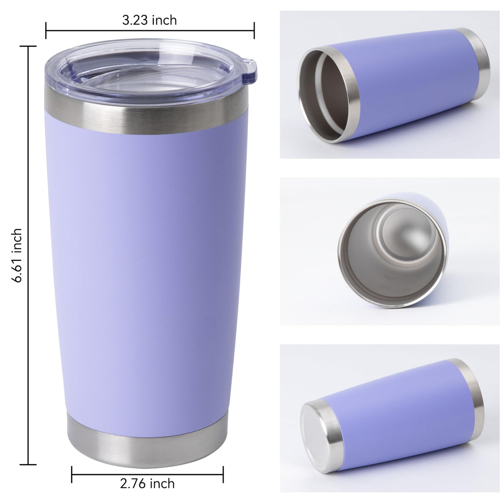HASLE OUTFITTERS 20oz Stainless Steel Tumblers Bulk, Insulated Travel Cup with Lid, Double Wall Vacuum Coffee Mug for Cold & Hot Drinks 12 Pack, Light Purple