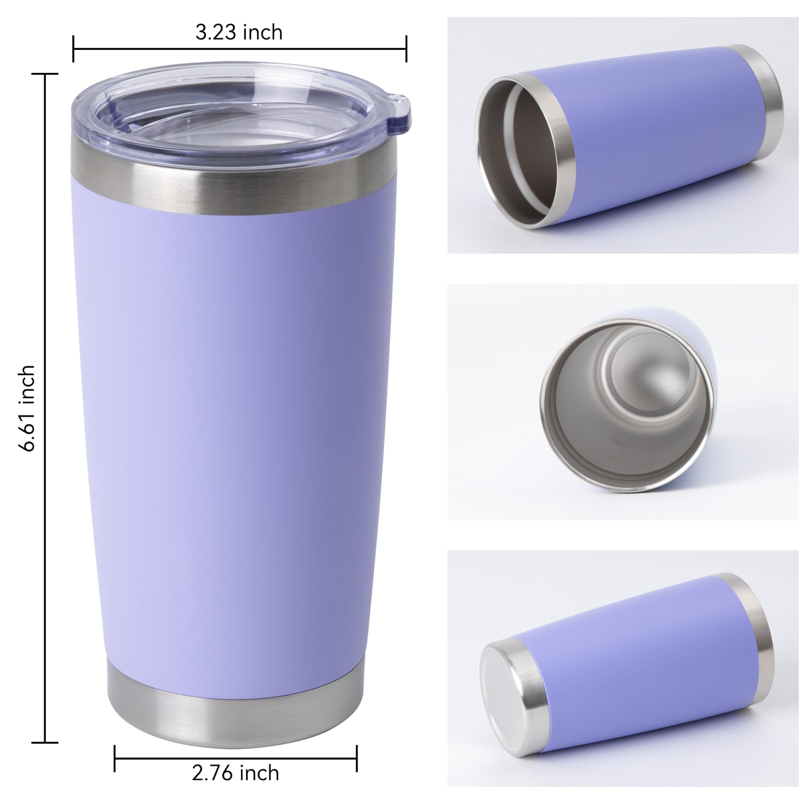 HASLE OUTFITTERS 20oz Stainless Steel Tumblers Bulk, Insulated Travel Cup with Lid, Double Wall Vacuum Coffee Mug for Cold & Hot Drinks 12 Pack, Light Purple