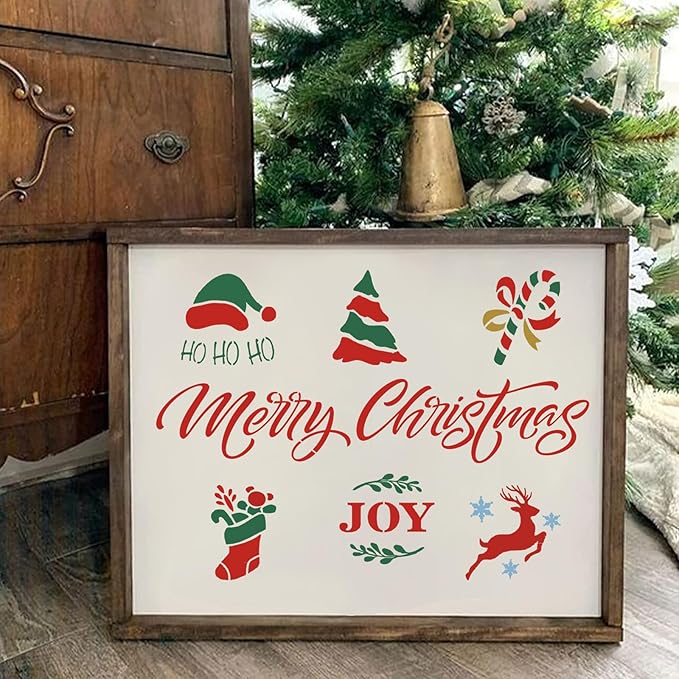 21 PCS Merry Christmas Stencils for Painting Christmas Stencils Template Plastic Reusable Template for Xmas Decor Fabric Canvas Furniture, Wall, Window, Fabric, Wood DIY Home Decor