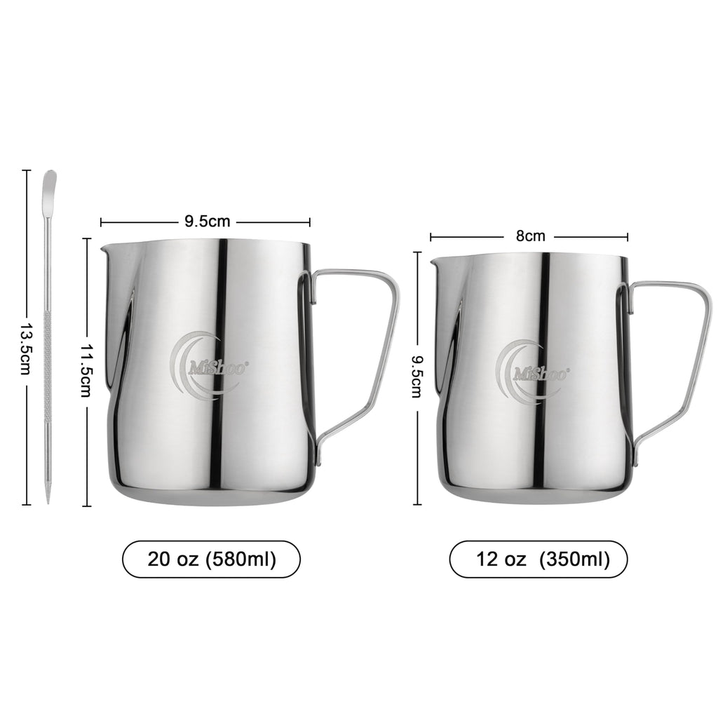 MiShoo™ Milk Frothing Pitcher 20oz – 304 Stainless Steel Milk Frother Cup for Espresso, Latte & Cappuccino – Mixing Pitcher with Spouse Rustproof, Precise Pour Spout, Easy-Clean Espresso Accessories