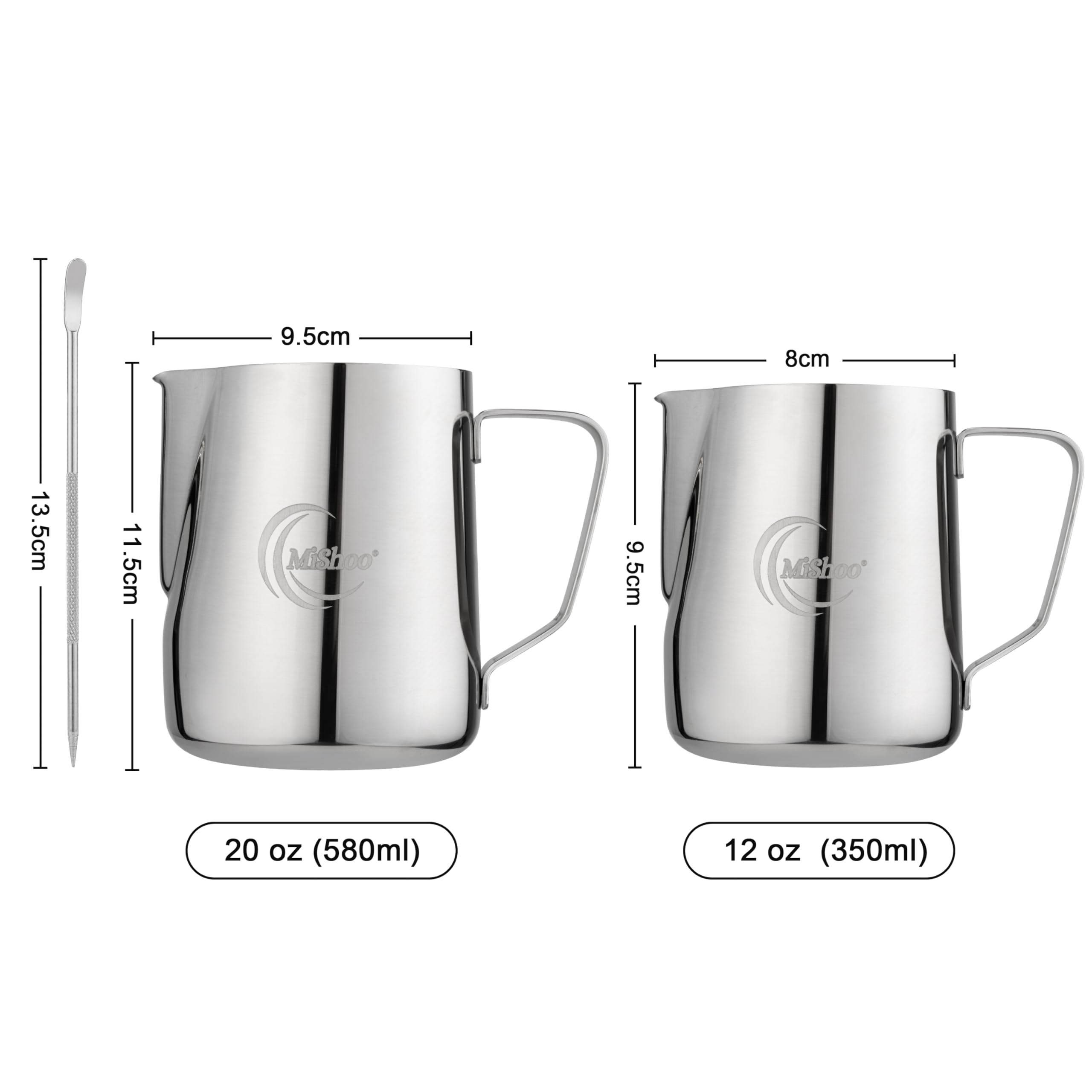 MiShoo™ Milk Frothing Pitcher 20oz – 304 Stainless Steel Milk Frother Cup for Espresso, Latte & Cappuccino – Mixing Pitcher with Spouse Rustproof, Precise Pour Spout, Easy-Clean Espresso Accessories
