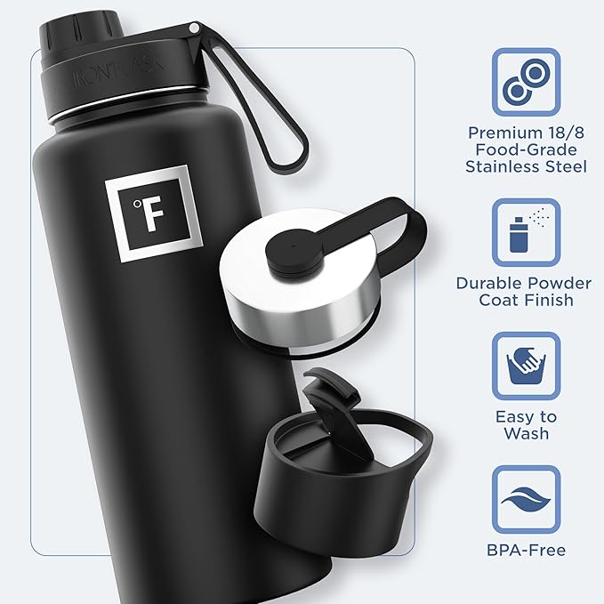 IRON °FLASK Camping & Hiking Hydration Flask with 3 Lids - Stainless Steel, Double Walled & Vacuum Insulated Water Bottle - Leak Proof & BPA Free (Dark Rainbow, Spout - 32 oz)
