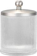 Glass Jar with Metal Lid for Bathroom Organization, Clear Apothecary Jar for Cotton Balls, Q Tips, and Small Accessories, Stylish Bathroom Storage Container Nickel, Clear