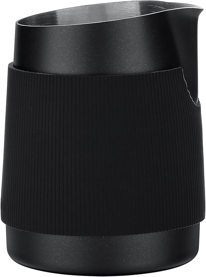 Normcore Handleless Milk Frothing Jug, Milk Pitcher 15.2 oz, Milk Frother Steamer Cup Stainless Steel Espresso Cup, Sharp Spout, Black, 450 ml