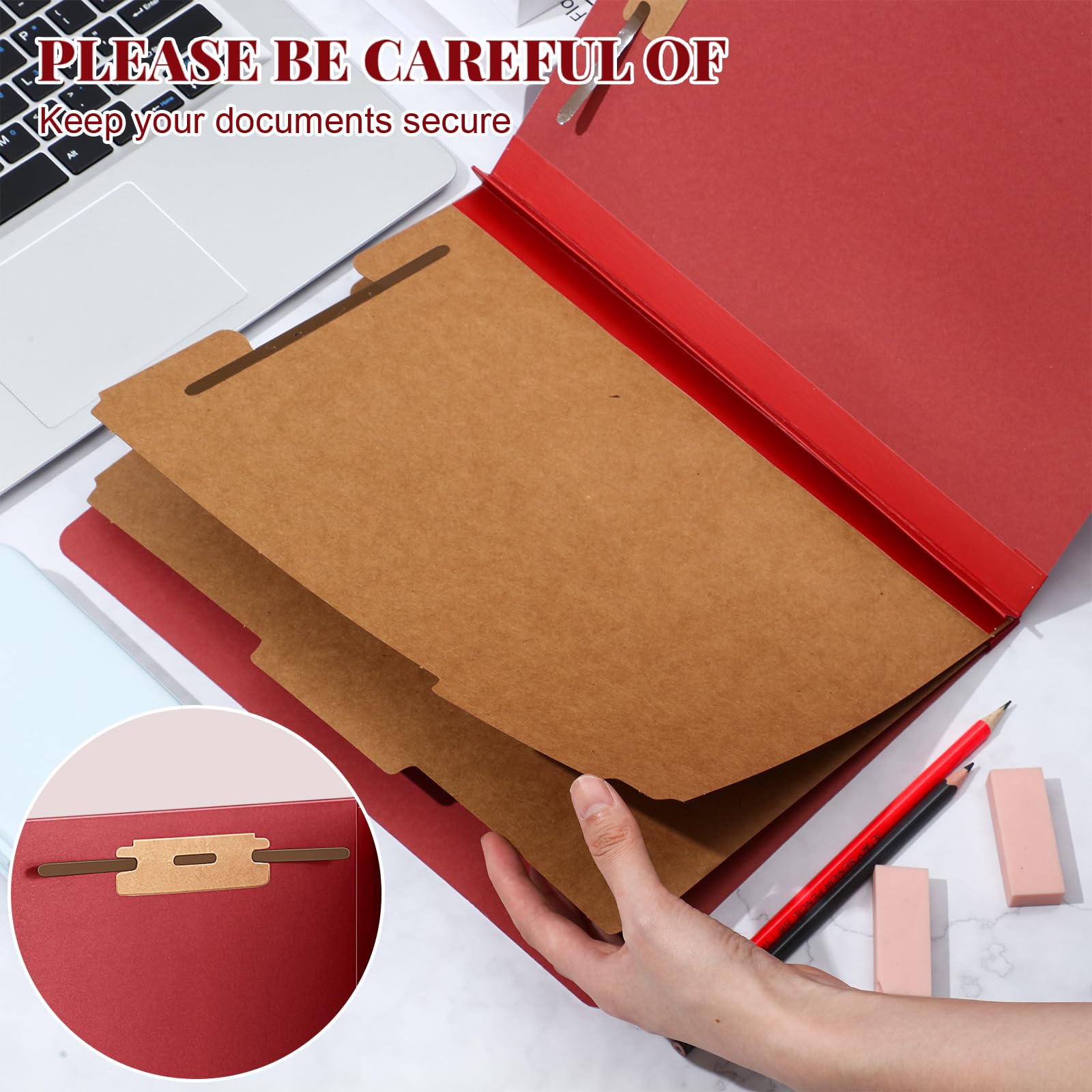 Skyygemm 12 Pcs Classification Folders Letter Size Bulk - 2 Dividers Pressboard File Folder with 3. 5 Inch Expansion, 2 Prongs Fastener, Heavy Duty Office File Organizer for Teacher Medical (Dark Red)