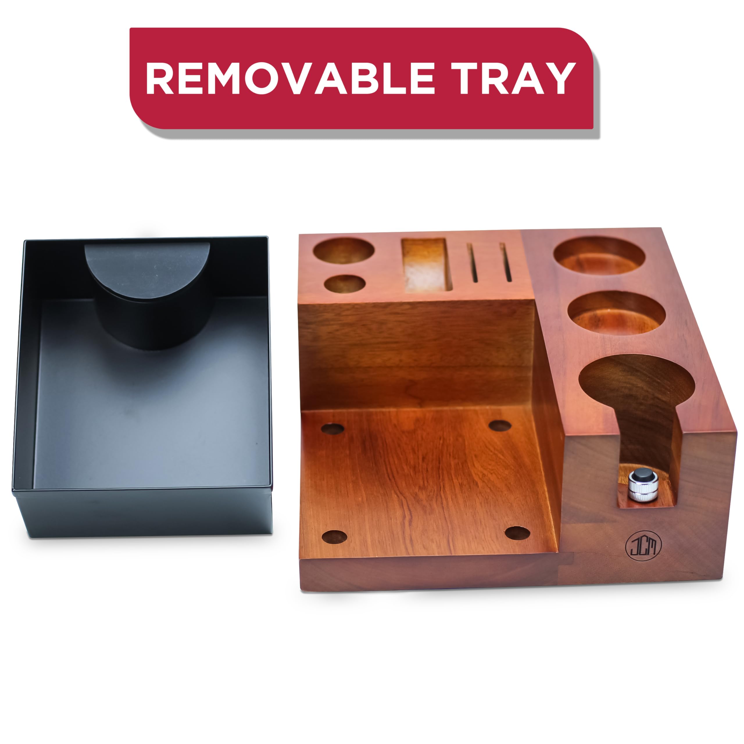 Espresso Knock Box & Tamping Station - Coffee Organizer Box for 58mm Tamper, Distributor, Dosing Funnel, Portafilter & Puck Screen Accessories - Includes Cleaning Brush"