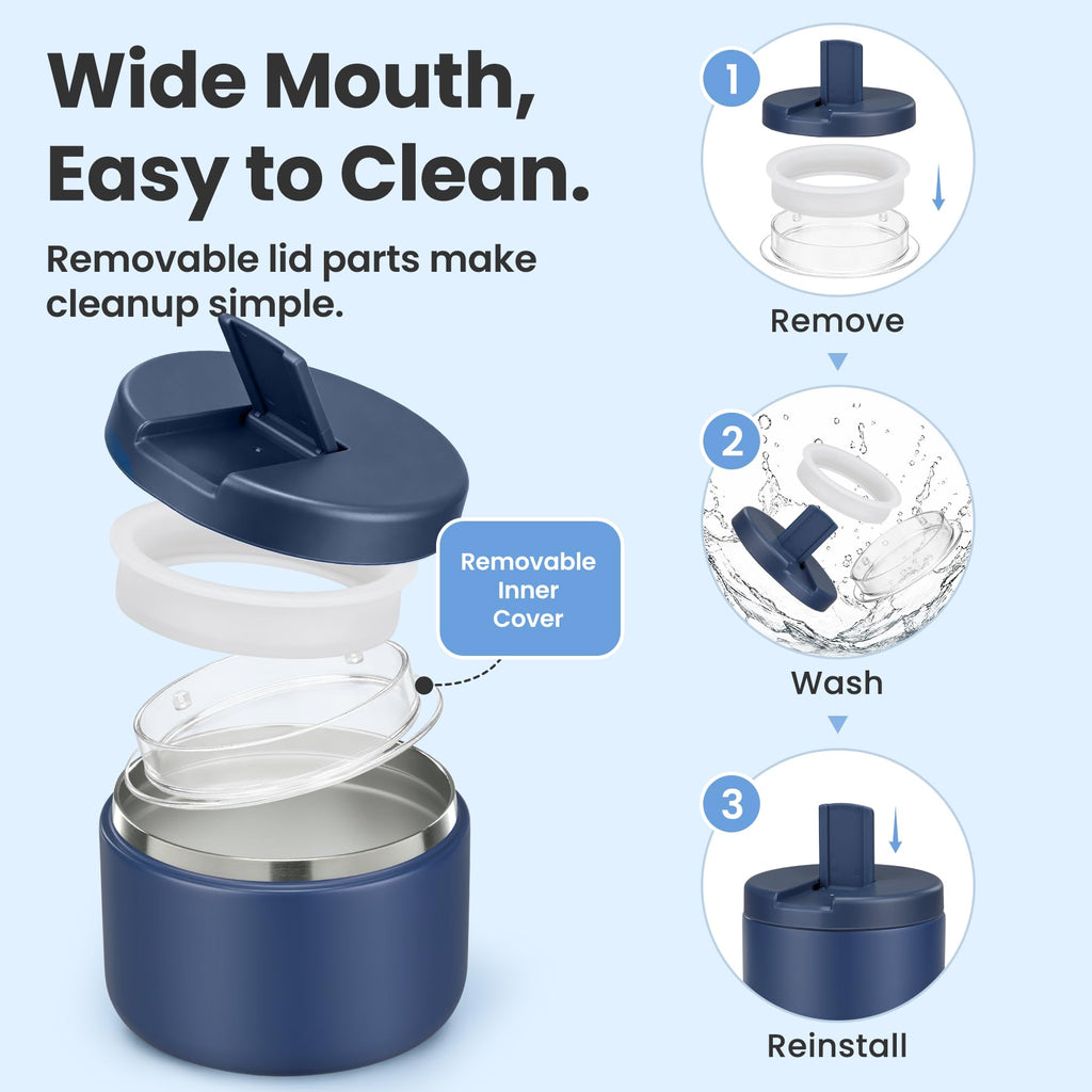 Pawtong 12oz Insulated Vacuum Food Jar with Buckle Lid Wide Mouth Soup Thermo for Hot Food Kids Leakproof Stainless Steel Lunch Container- Blue 1 Pack