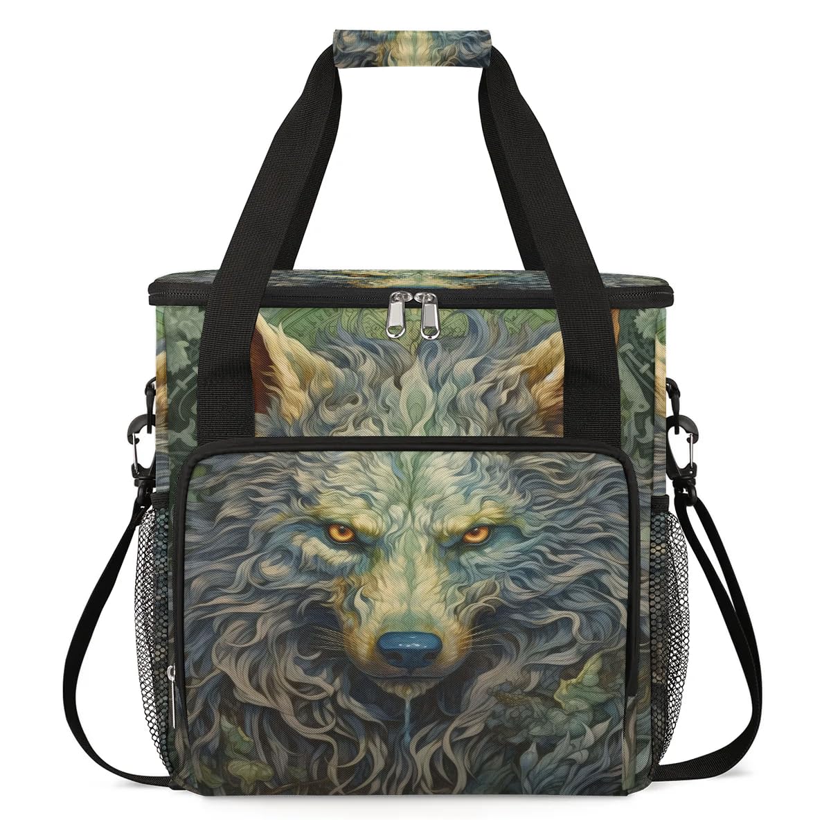 CFERSAN wolf animal vintage Coffee Maker Carring Bag Travel Carrying Storage Tote Bag Compatible with Keurig K-Mini or K-Mini Plus Portable Single Serve Coffee Brewer Case with Pockets for K-cup Pods