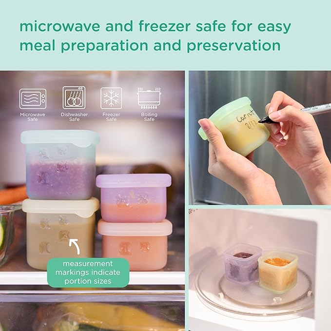 Olababy Clear Sense Silicone Storage Containers 4pk for Baby Food, Snacks, Formula, Puree, Sauce & More | Micro Plastic & BPA-Free | Daycare Essentials for Toddlers and Kids (Blueberry, 4 oz / 120 ml)