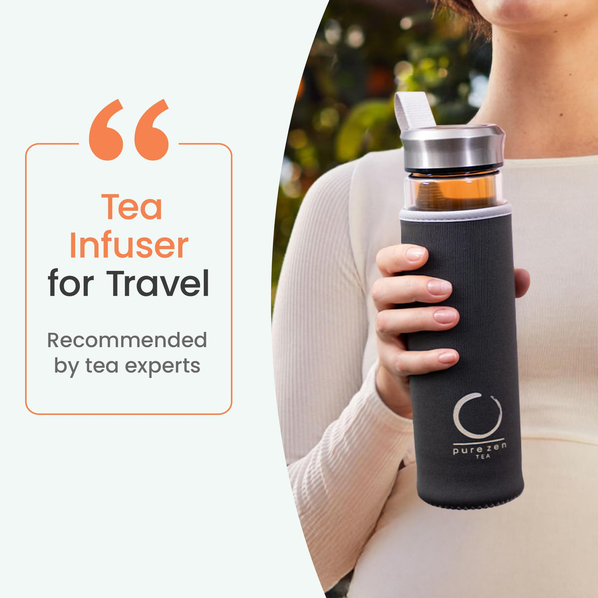Pure Zen Tea Infuser Bottle, 13 oz, Tea Bottle with Infuser, Tea Gift Set