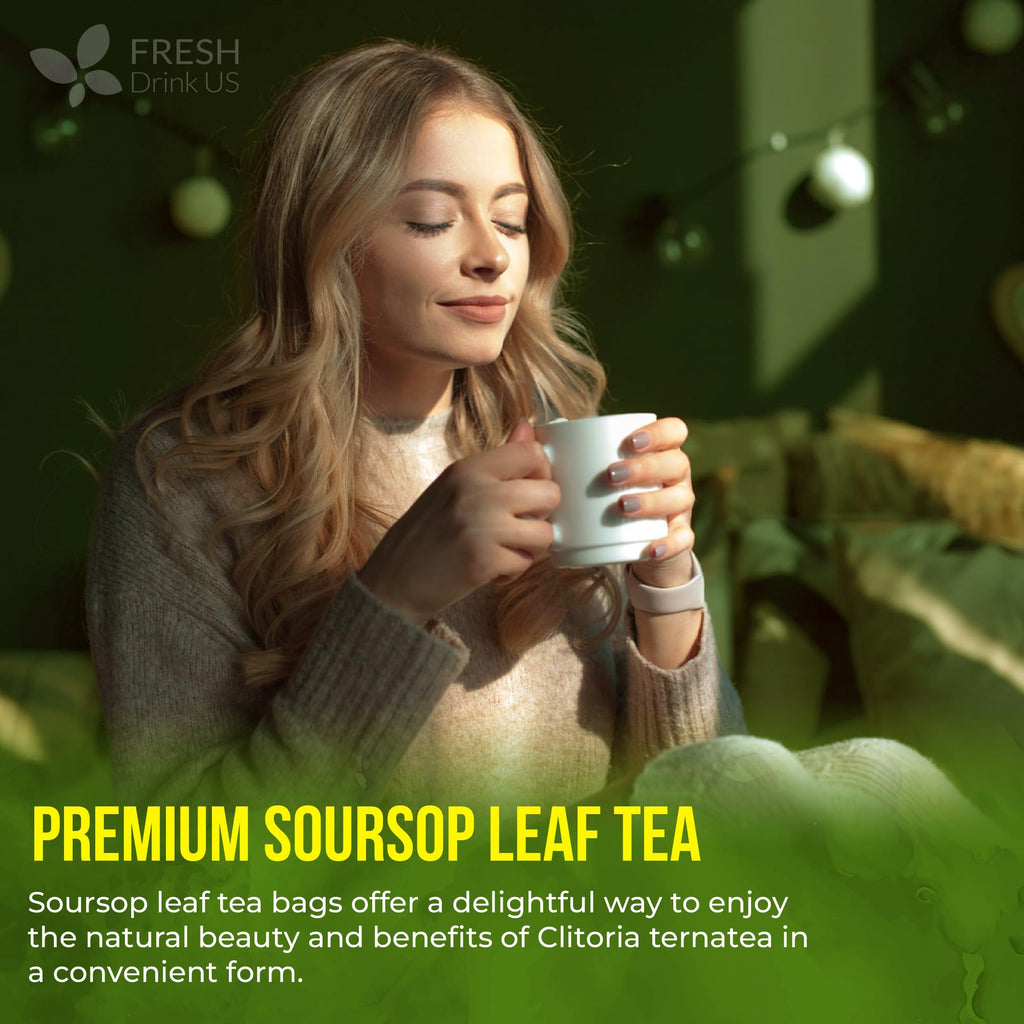 FreshDrinkUS, Premium 10 Soursop Graviola Leaf Tea Bags, 100% Natural & Pure from Soursop Leaves, Hoja Guanabana Herbal Tea. Made with Natural Material Tea Bags. No Sugar, No Caffeine, Vegan.