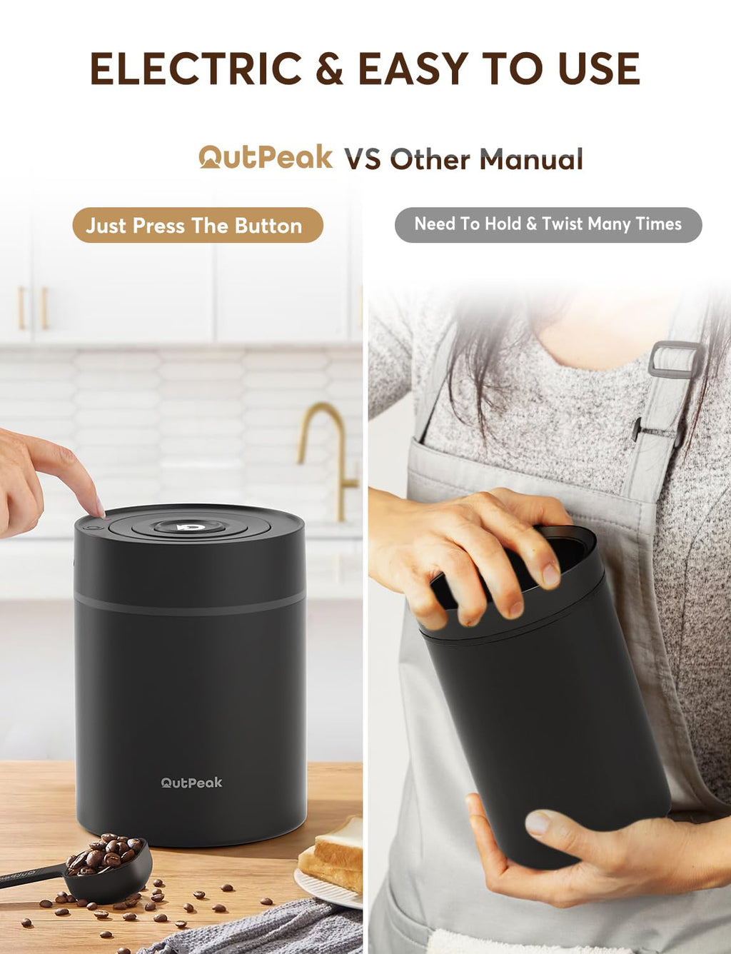 OUTPEAK Neo Latest Vacuum Coffee Canister, 0.5L for 4.6oz Coffee Beans, One-Button Operation, Small Airtight Coffee Canister with Scoop, Coffee Storage Container Stainless Steel (Champion's Choice)