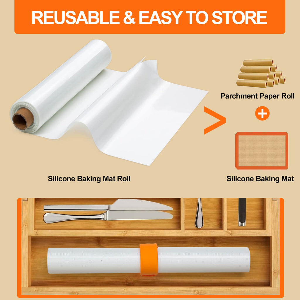 Silicone Baking Mat Roll -16IN x 10FT Non Stick Heat Resistant Food Grade Baking Mats, No Slip Reusable Freeze Dryer Mat,Pastry Mat,Countertop Protector Mat, Washable Oil-Proof Refrigerator Liners