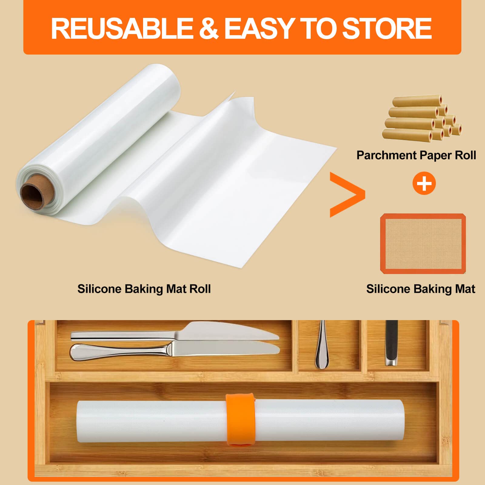 Silicone Baking Mat Roll -16IN x 10FT Non Stick Heat Resistant Food Grade Baking Mats, No Slip Reusable Freeze Dryer Mat,Pastry Mat,Countertop Protector Mat, Washable Oil-Proof Refrigerator Liners