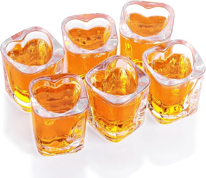 Valeways 2oz Heavy Base Shot Glasses, Sets of 6/Heart Shaped Clear Tequila Shots/Square Shot /Espresso Shot Glass/Bulk Shot Glasses