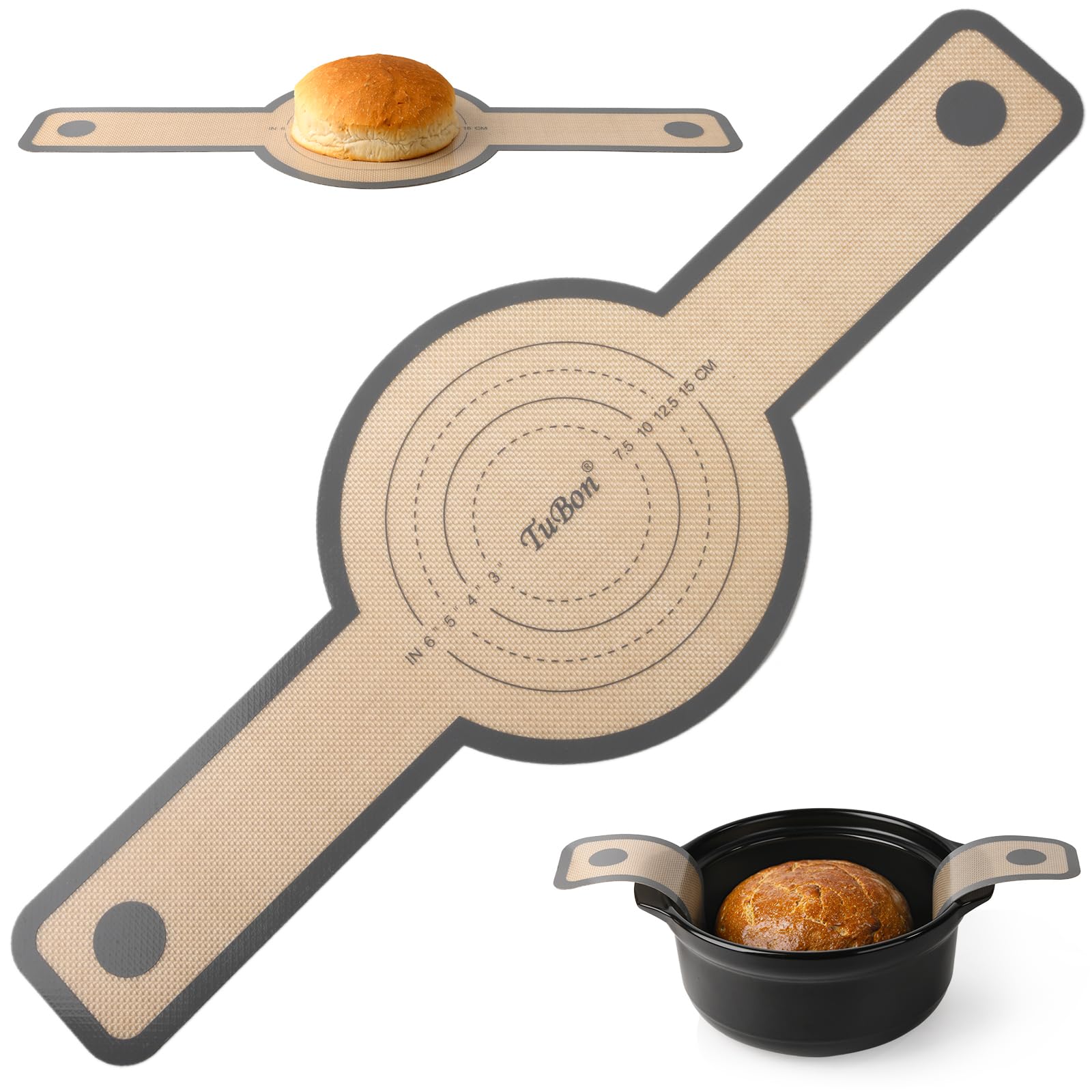 TuBon 8.3" Silicone Bread Sling for Dutch Oven - 1pcs Non Stick Reusable Baking Mat with Handles, Perfect for Sourdough Bread, Round Pizza, Artisan Loaf - Easy Clean, Odor Free, Heat Resistant