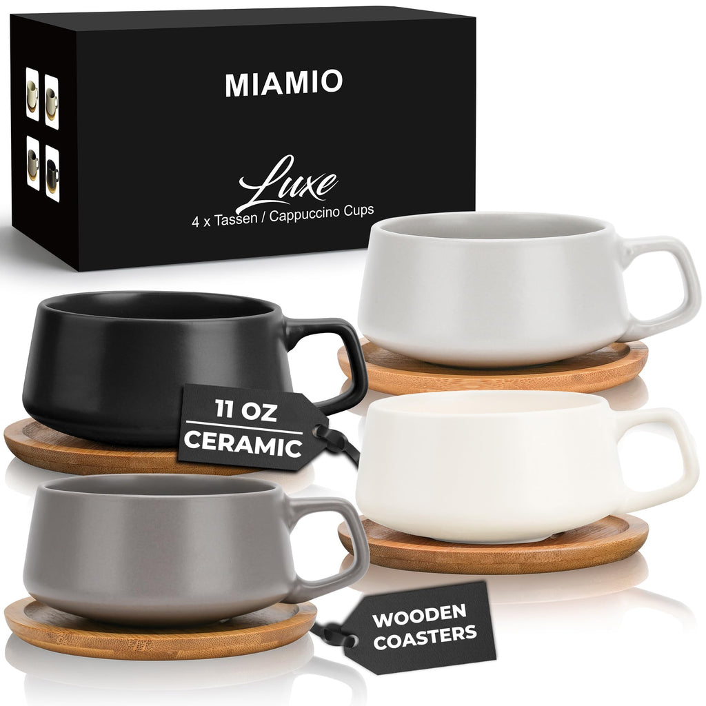 MIAMIO - Cappuccino Cup Set of 4, Ceramic (9.5oz) - Luxe (Classic Pastel)