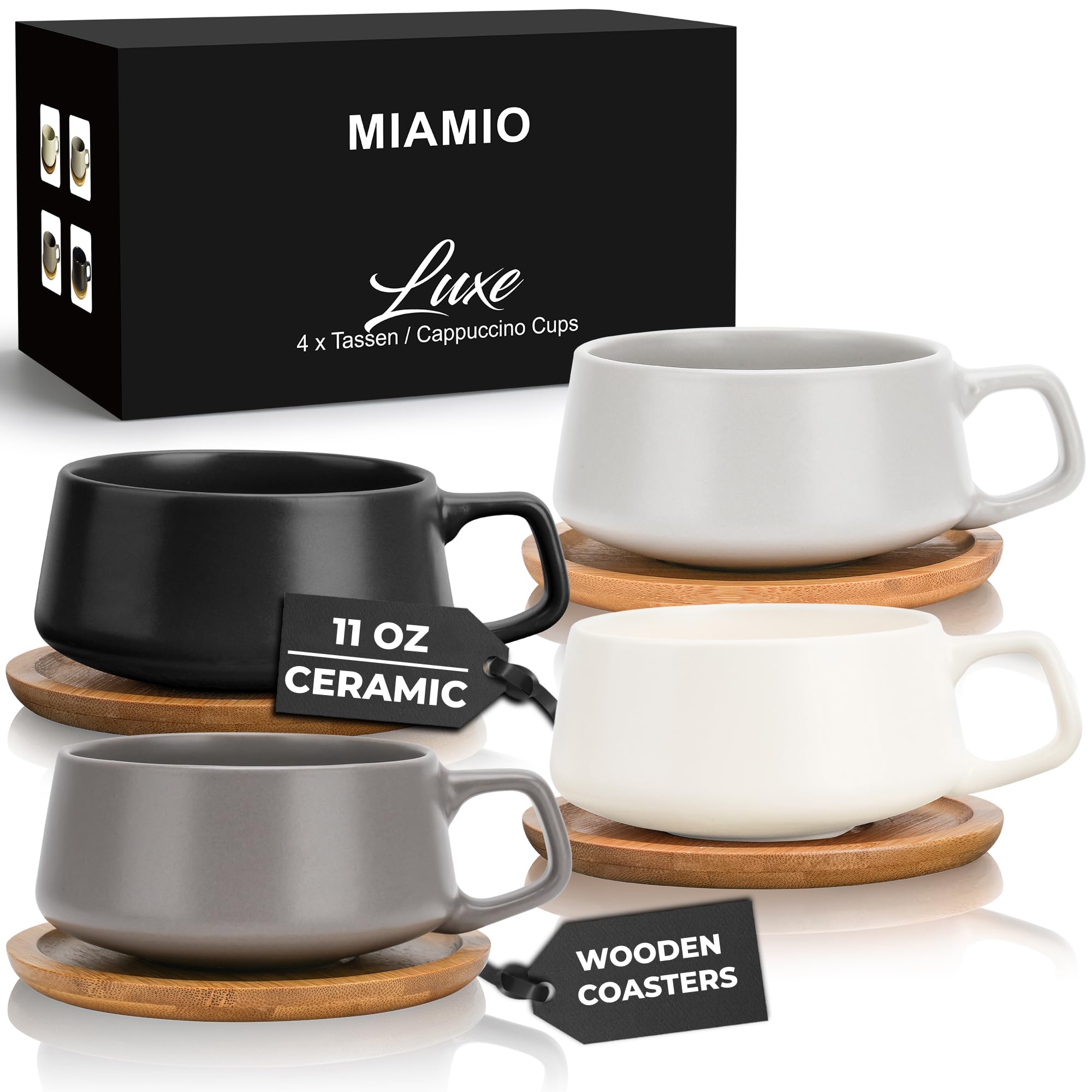 MIAMIO - Cappuccino Cup Set of 4, Ceramic (9.5oz) - Luxe (Classic Pastel)