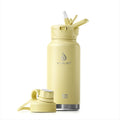 IDEUS Insulated Stainless Steel Water Bottle with 2 Leak-Proof Lids, Thermal Water Flask for Hiking Biking, 32oz, Light Yellow