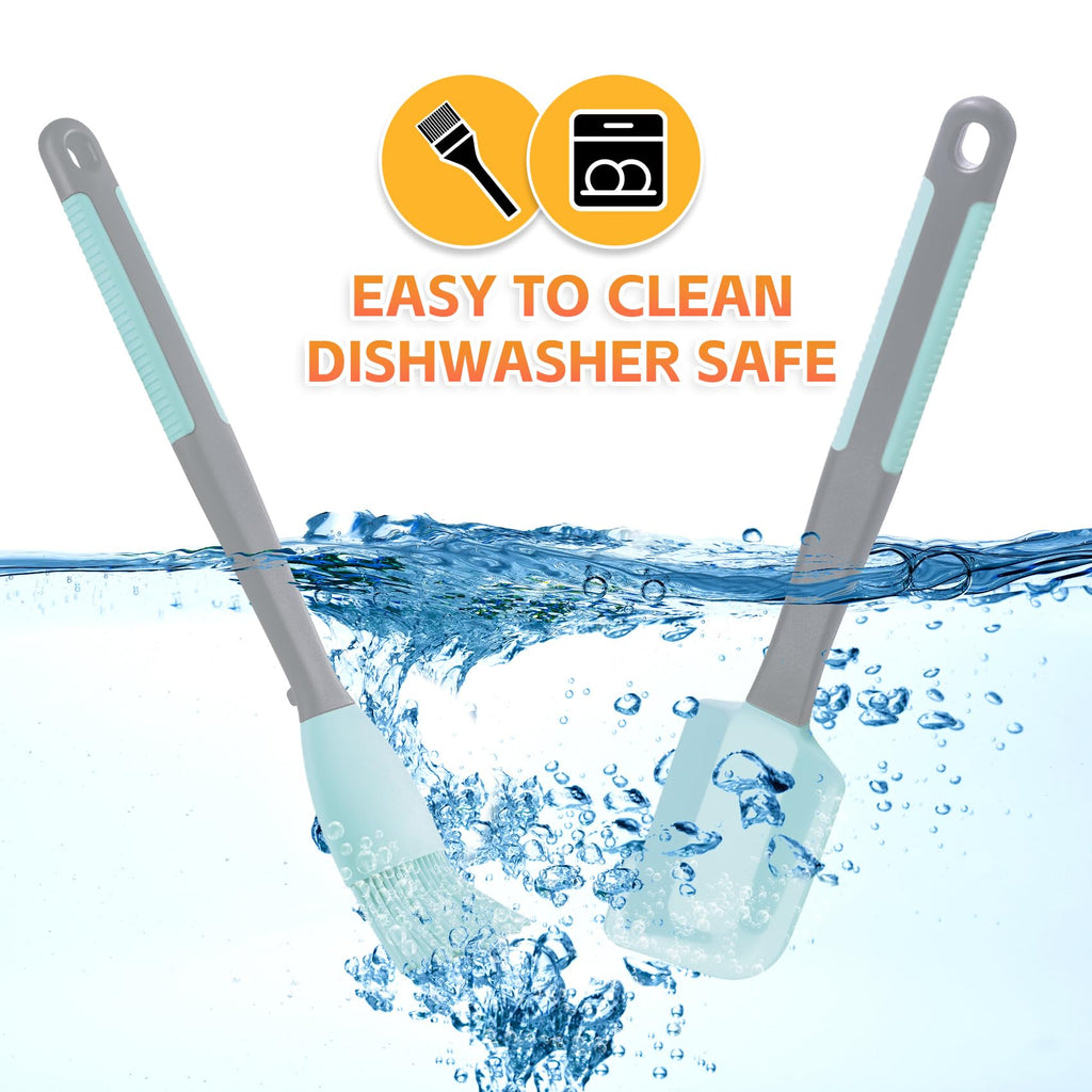 Silicone Basting Brush & Spatula - Extra Long, Heat Resistant, for Baking, Scraping, Mixing, BBQ, Grill, Kitchen, Cooking, Spread Oil, Butter, Sauce (Blue Brush & Spatula)