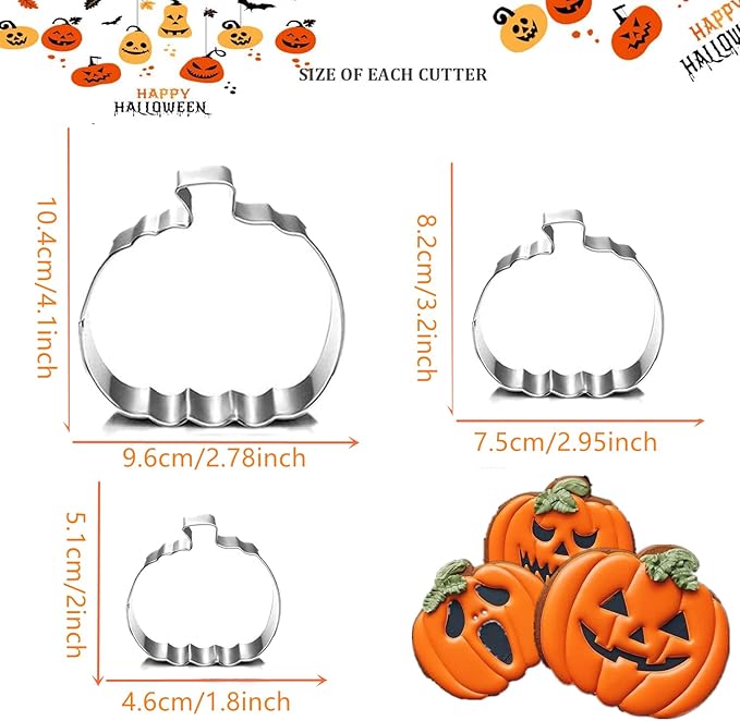 Pumpkin Cookie Cutters Set, 4", 3.22", 2" Large Fall Halloween Thanksgiving Cookie Cutters for Harvest Holiday Decoration Party Supplies