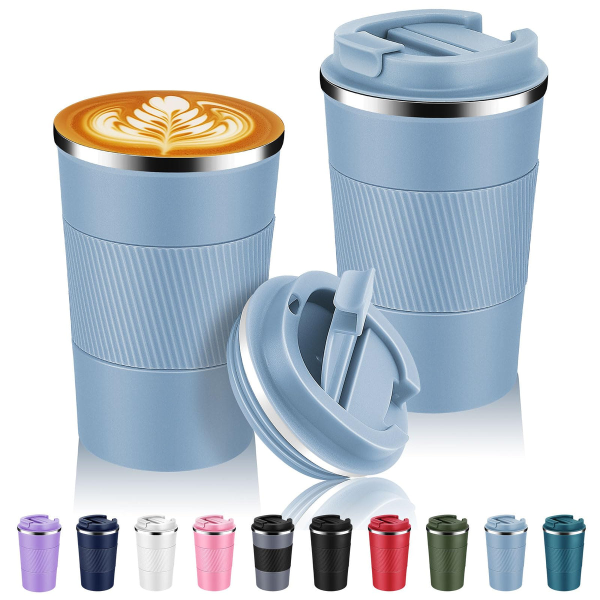 Volhoply 13 oz Stainless Steel Insulated Travel Coffee Mug with Fip Lid Bulk 8 Pack,Reusable Double Wall Vacuum Metal Coffee Cup,Portable Leak Proof Thermal Tumbler for Hot & Cold Drinks(Purple,8)