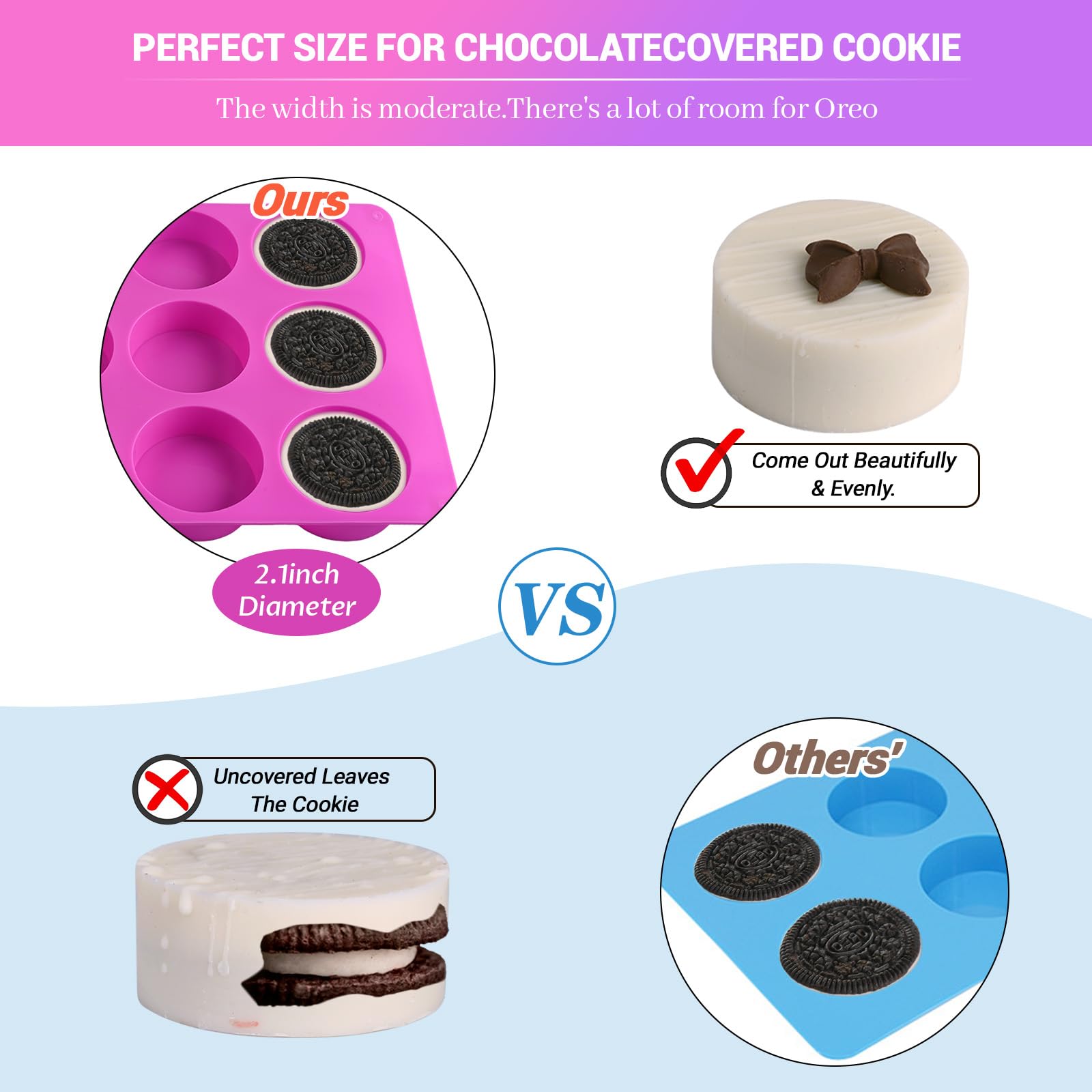 Sakolla 3 Pcs Round Chocolate Cookie Molds, 12-Cavity Cylinder Silicone Molds for Chocolate, Cake, Candy, Pudding, Mini Soap (2 Rose Red+1 Blue)