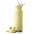 IDEUS 40oz Stainless Insulated Bottle with 2 Leak-Proof Lids, Light Yellow