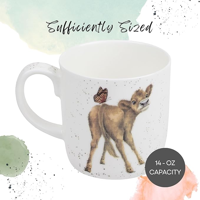 Royal Worcester Wrendale Designs Bessie Cow Mug | 14 Ounce Large Coffee Mug with Cow Design | Made from Fine Bone China | Microwave and Dishwasher Safe