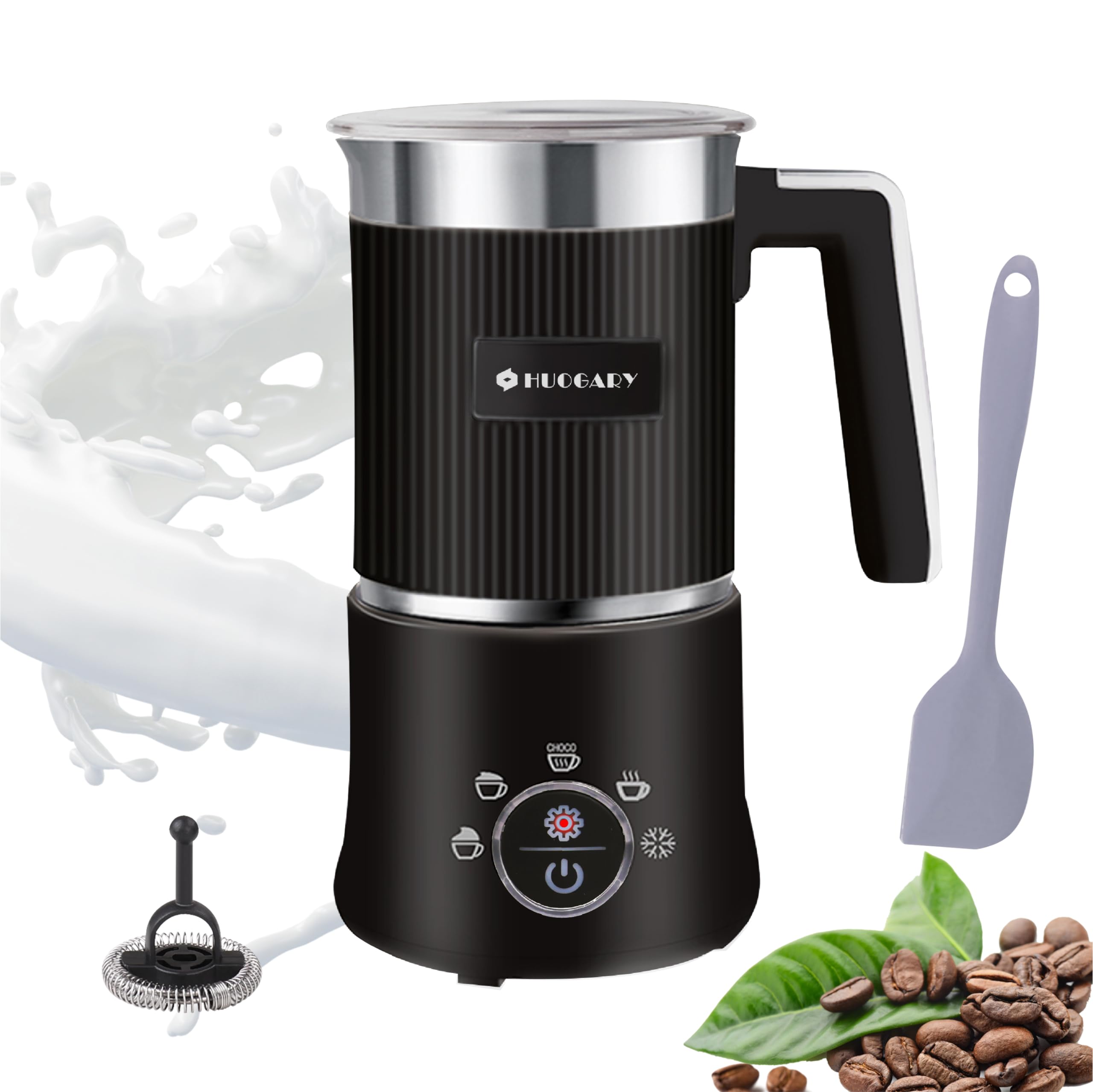 Huogary 5-in-1 Detachable Milk Frother Electric Milk Frother and Steamer Automatic Milk Foamer Frother Hot and Cold Foam Hot Chocolate Maker with Dishwasher Safe (Black)