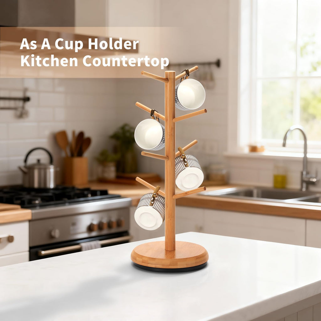 BAMBANG Mug Holder, 360° Rotating Mug Tree Holds 8 Coffee Cups, Space Saving Mug Rack with Stable Base for Kitchen Coffee Bar