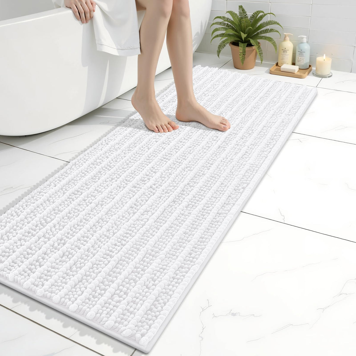 Arotive Bathroom Rugs Mat 47x17, Soft Absorbent Chenille Shaggy Bath Mat