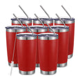 COMOOO 20oz Double Wall Vacuum Insulated Travel Mug, Stainless Steel Tumbler with Lid and Straw Durable Powder Coated Insulated Coffee Cup for Cold & Hot Drinks (Red, 8 PACK)