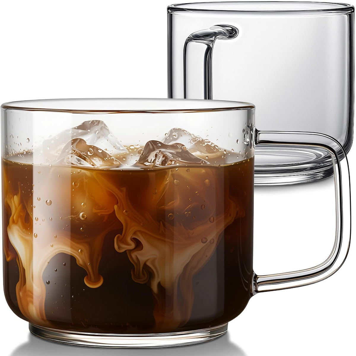 Aquach 22oz Glass Mugs Set of 2, Extra-Large Borosilicate Coffee Tea Cups