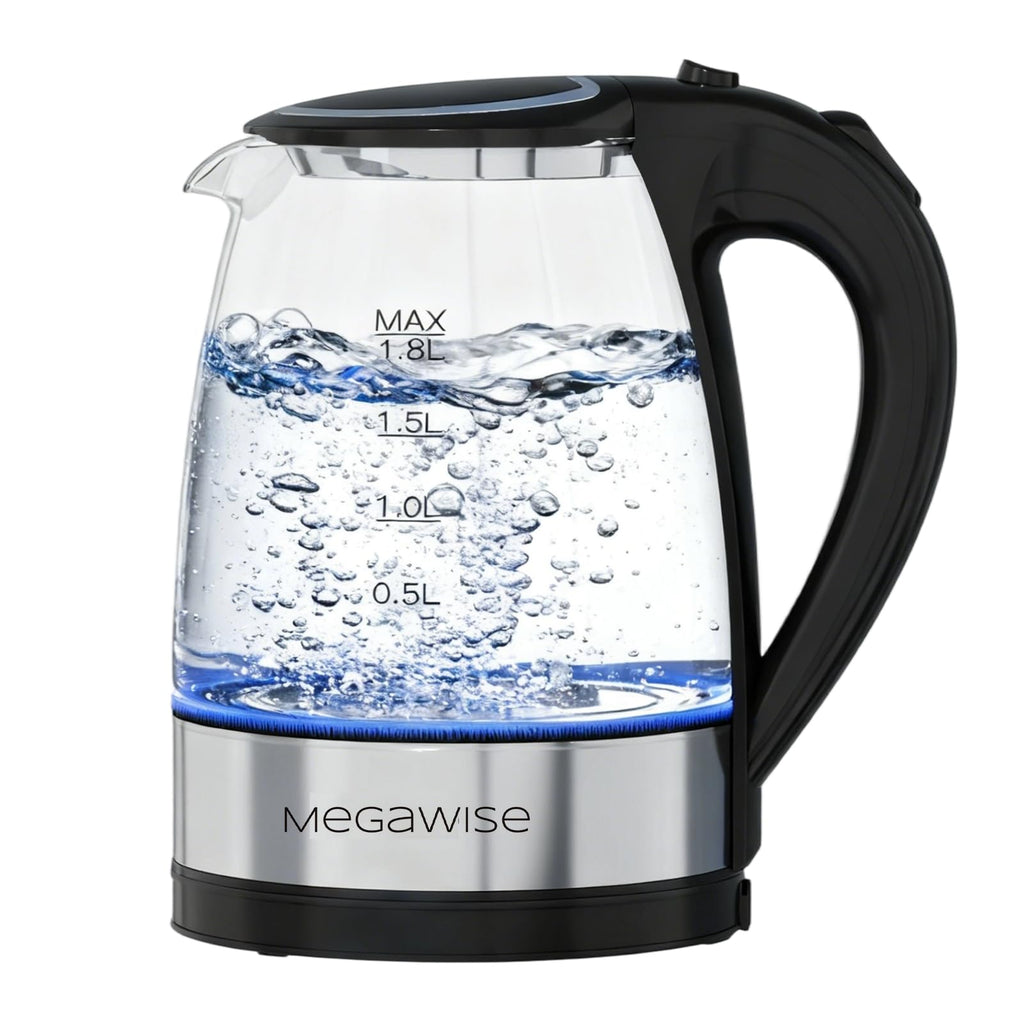 MEGAWISE 1.8L Electric Glass Kettle with Auto Shut-Off and Blue LED