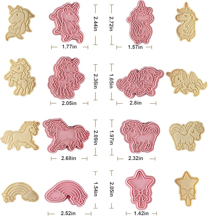 8 Pcs Unicorn Cookie Cutters Set Baking Molds 3D Unicorn Press type Cookie Cutter for Baking, Fondant, Cheese, and Pastries