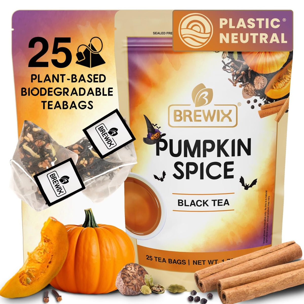 BREWIX, Hibiscus Lychee Tea Bags (25 Plant-Based Tea Bags) Caffeinated Fruit Tea with Real Hibiscus Flowers, Black Tea, Rosehip, Apple, Licorice & Rose | Bright, Fruity & Floral | Hot or Iced