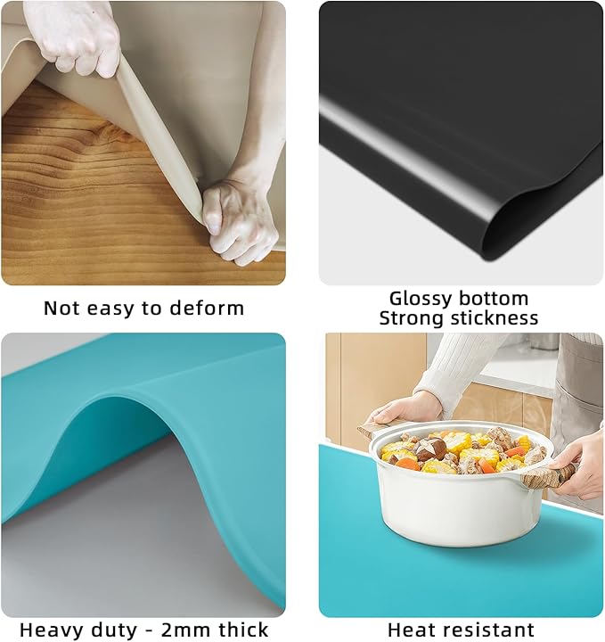 KVK Silicone Mat for Kitchen Counter with Raised Edge 43.3×25.6in - Extra Large Silicone Mat Heat Resistant Non Slip - Universal Painting Craft Resin Mat Countertop Protector, Pastel Blue