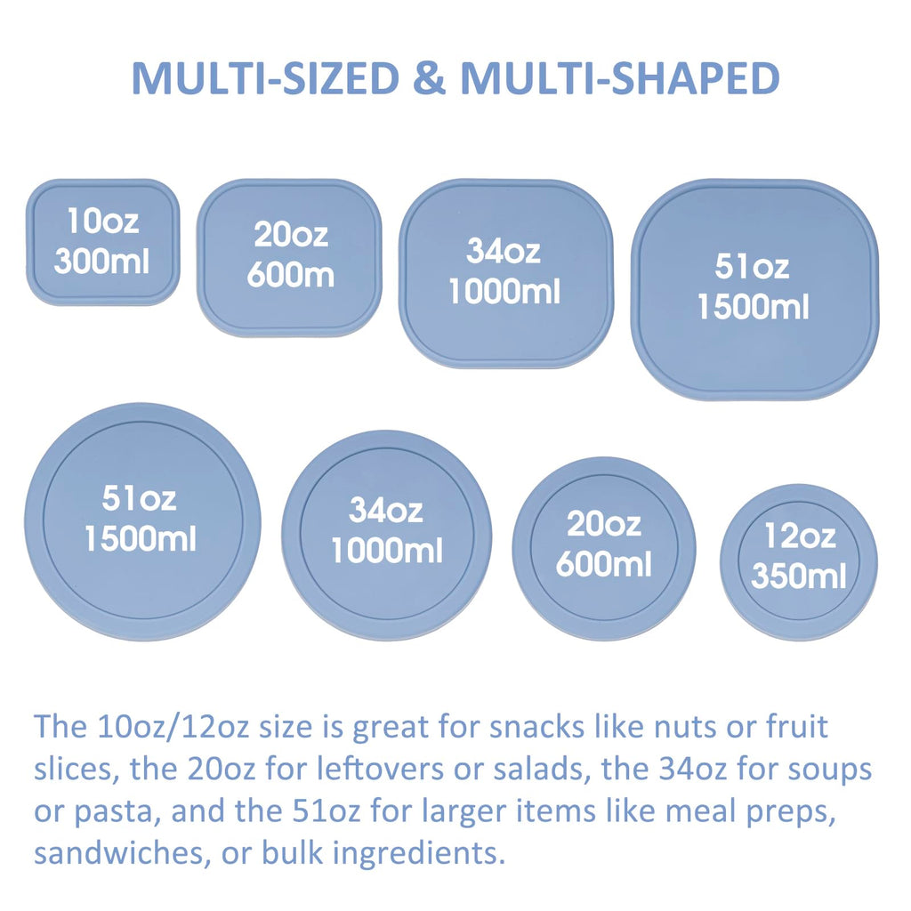 100% Silicone Food Storage Containers with Lids, 8 Pack, 10oz to 51oz, Reusable Leakproof Nesting & Stackable Silicone Bento Lunch Box, Microwave Freezer Dishwasher Oven Safe, BPA Free, Slate Blue