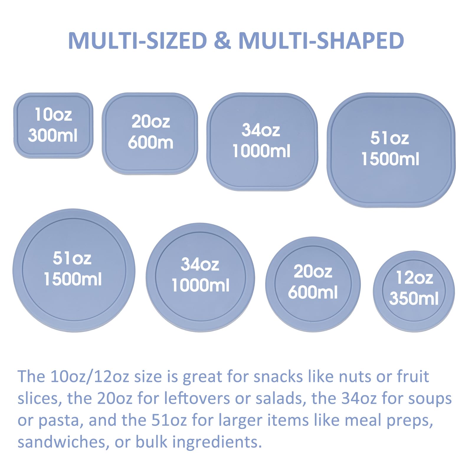 100% Silicone Food Storage Containers with Lids, 8 Pack, 10oz to 51oz, Reusable Leakproof Nesting & Stackable Silicone Bento Lunch Box, Microwave Freezer Dishwasher Oven Safe, BPA Free, Slate Blue